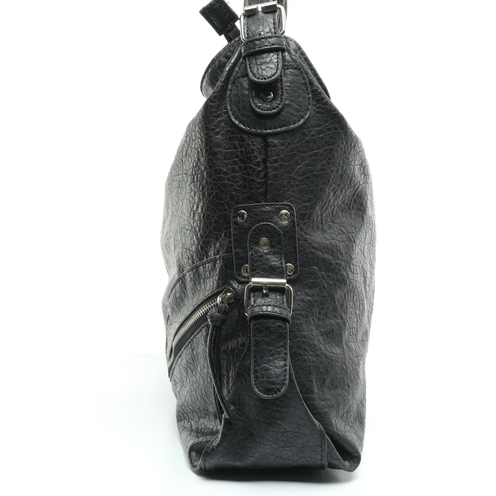 Beverly Hills Polo Club Shoulder Purse Faux Leather Hobo Bag17x13x4 Black/Silver
